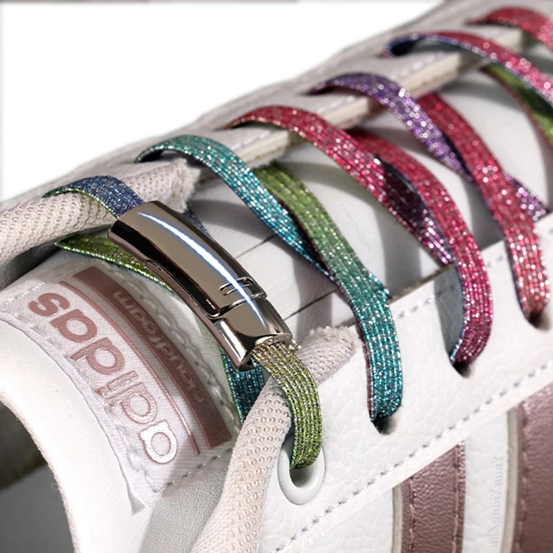 1 Pair Metal Magnetic Buckle Flat Shoelaces Elastic No Tie Shoe laces For Kids Adult Unisex Sneakers Shoelace Quick Lazy Laces