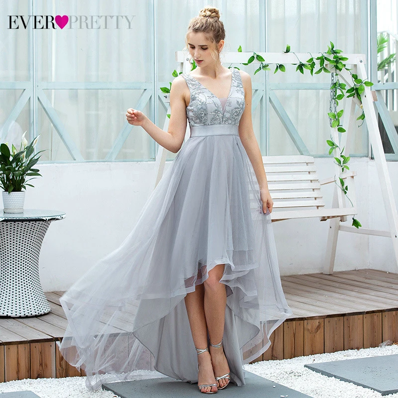 

Elegant Grey Prom Dresses Ever Pretty EP00793GY High Low Double V-Neck Sequined Sleeveless Formal Party Gowns Vestido Formatura