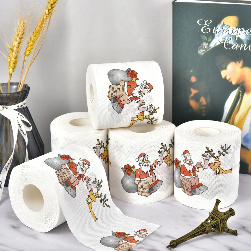 

New Year Gifts 22m/Roll Santa Claus Reindeer Christmas Toilet Paper Christmas Decorations for Home Natale Noel Navidad 2021