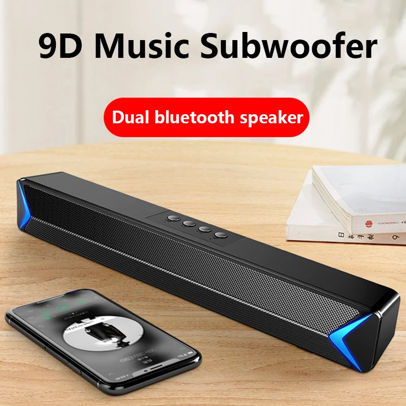 

Wireless Sound Bar Speaker Bluetooth 5.0 PC Theater Aux 3.5mm Wireless Home SoundBar Stereo Smart Speaker With 2000mAh Battery