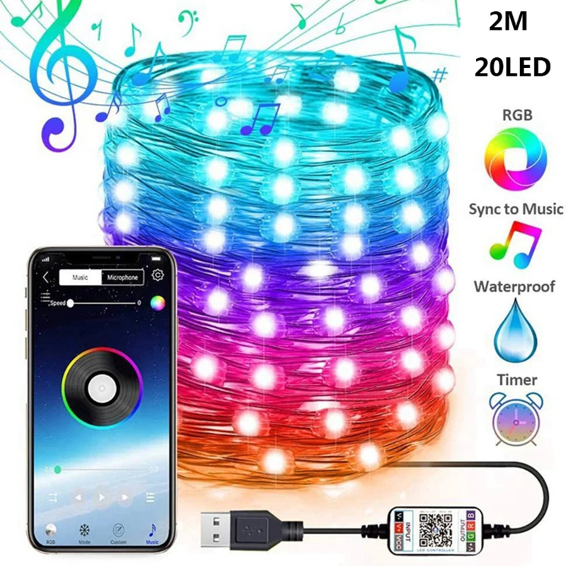 

Christmas Tree Led String Lights 2/5/10/M USB Smart Bluetooth App Remote Control Christmas Home Decor Fairy Lights Garland