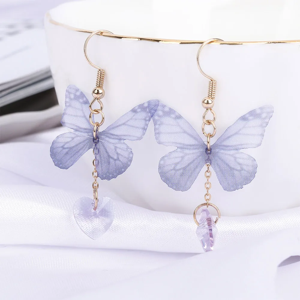 Dream Cute Butterfly Earring Blue Yarn Wings Earrings Heart Shape Dangle Women Girls Party Banquet Jewelry | Украшения и