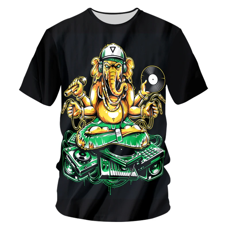 

IFPD EU Size Ganesha T Shirts Men's Short Sleeve 3D O-neck T-shirt Print Elephant God And Music Summer Casual Plus Size 6XL Tops