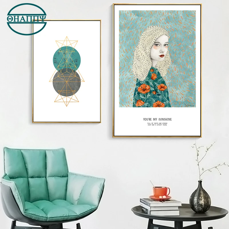 

Nordic Flower Girl You are my sunshine Fresh Canvas Painting Posters and Prints Wall Art Picture For Living Room Home Unframe