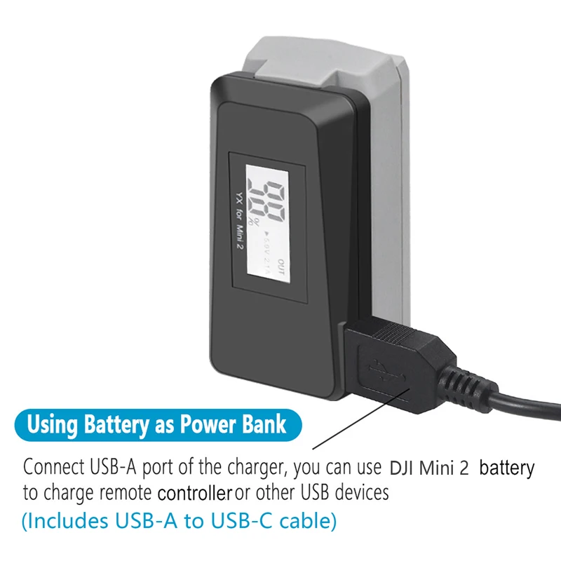 

Быстрое зарядное устройство USB 5 в 2,1 а QC3.0 со светодиодным дисплеем и кабелем Type-C для дрона DJI Mavic Mini 2