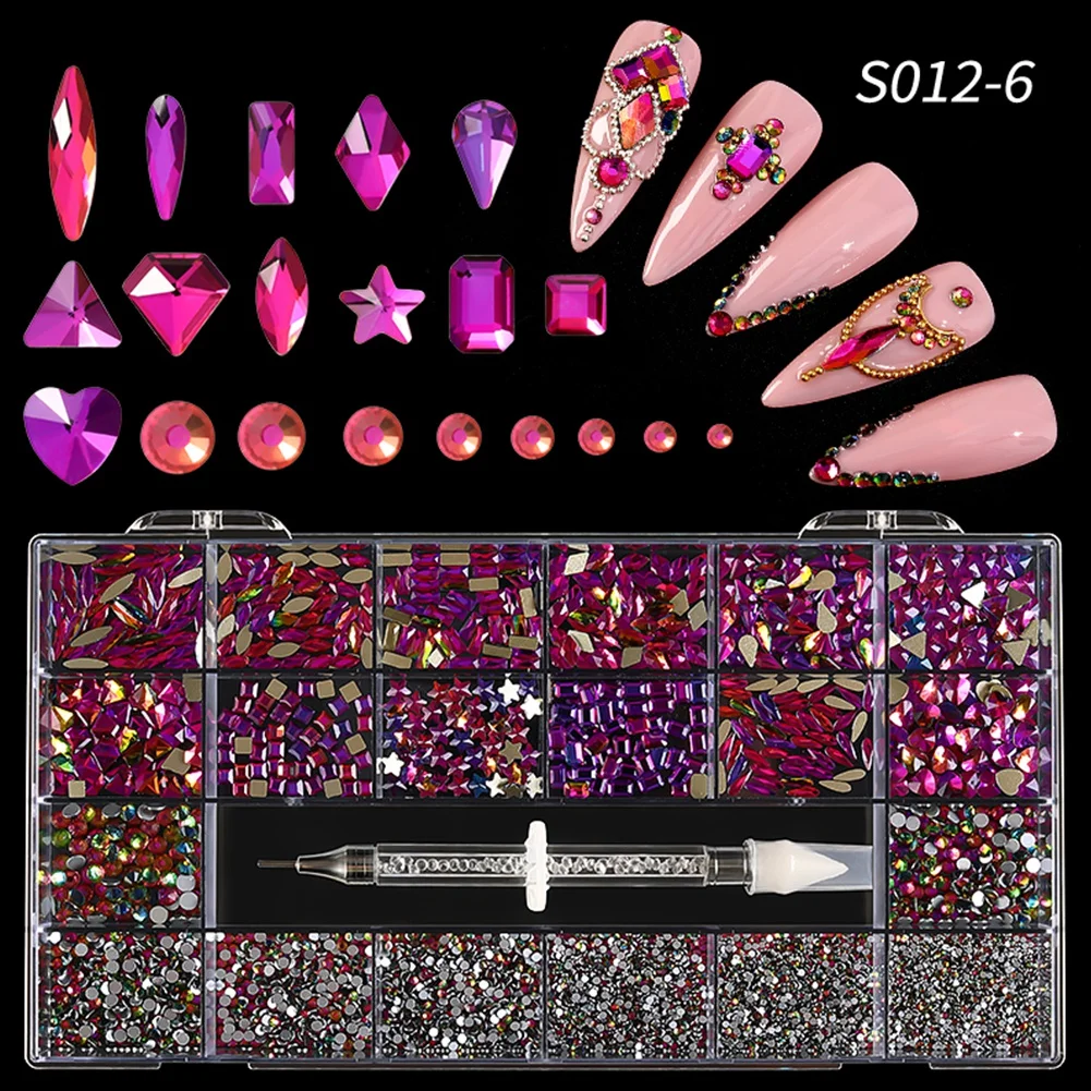 

AB Crystal Nail Art Set Rhinestones Nail Gems Iridescent Clear Class, Multi-Shape Flat Back Shiny Nail Jewels For Nail Art DIY