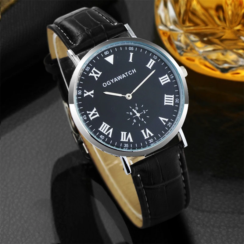 Reloj Hombre 2019 модные римские цифры Мужские часы Роскошные деловые наручные кожаные