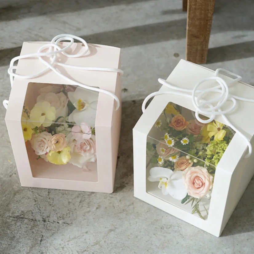 

Flowers Box Packaging Clear Window Exquisite Gift Square Decorative Boxes Florist Transparent Bag Portable Sweets Wedding Gift
