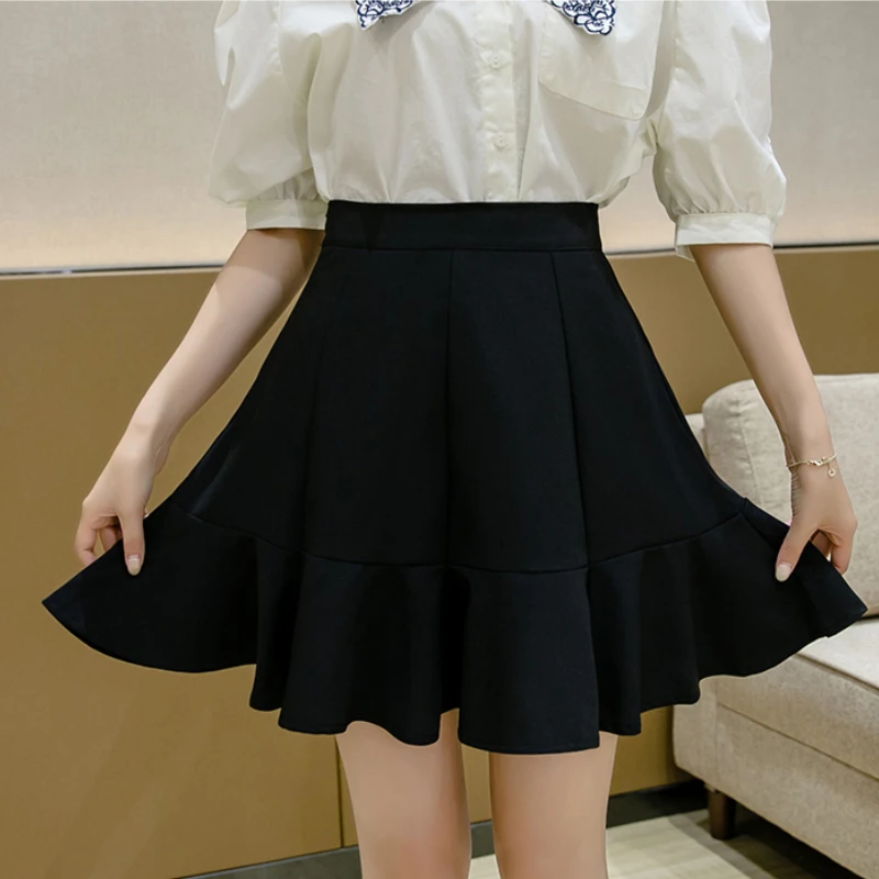 

Fashion Summer Holiday Style Women Casual A-line Mini Skirts Female Chic Ruffled High Waist Purple Short Skirt Ladies Streetwear