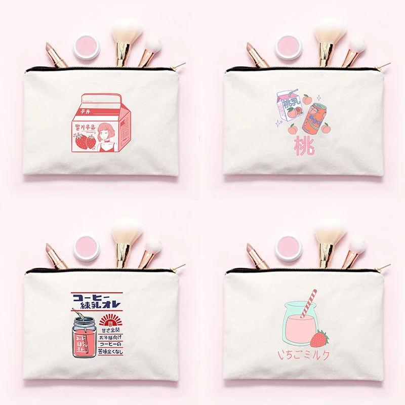 

Japan Strawberry Juice Print Travel Makeup Bag Female Toiletry Bags Women Cosmetic Organizer Pouch Wash Bags Ladies Beauty Bags