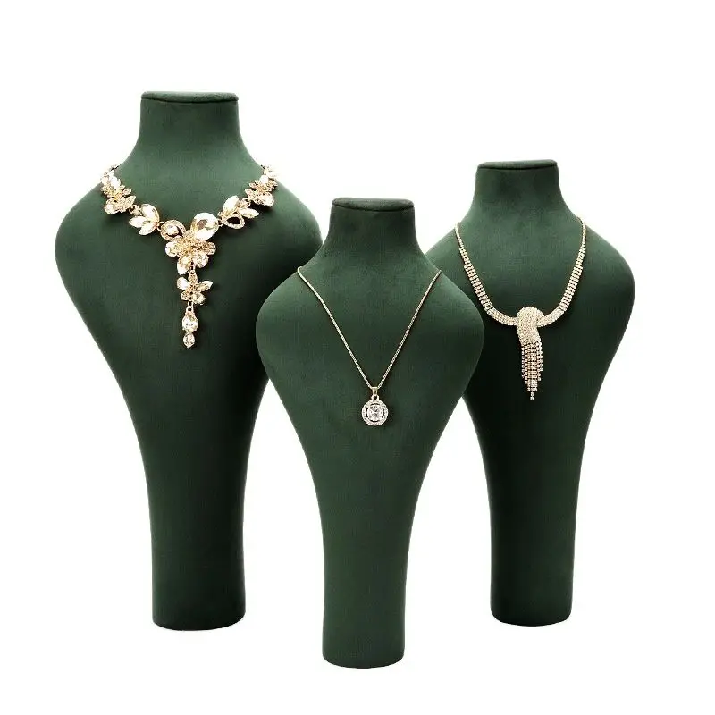 Necklace jewelry display stand human head neck suede leather green window shop prop stand