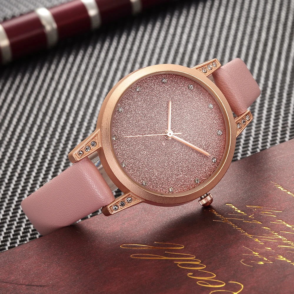 Женские наручные часы REBIRTH Роскошные водонепроницаемые с розовым кожаным