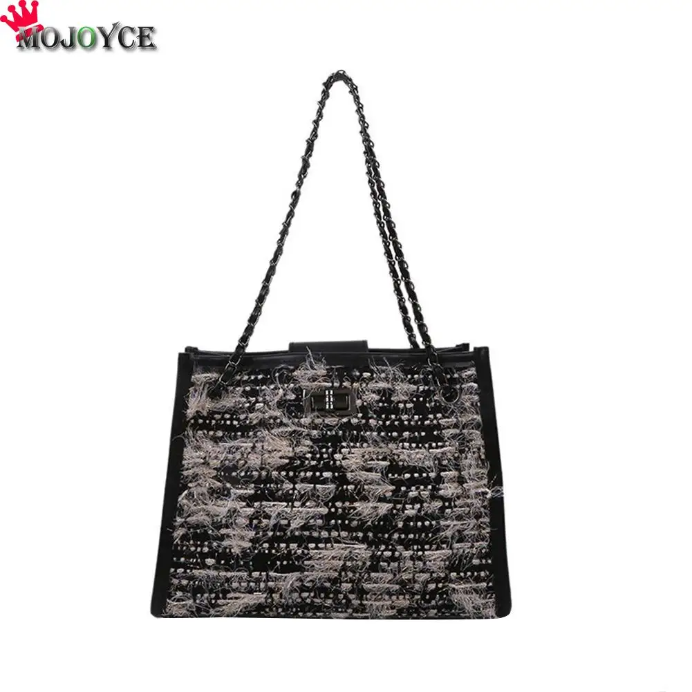 

Vintage Woolen Messenger Handbag Women Girl Autumn PU Totes Sling Shoulder Bags Popular Simple Female Daily Bag