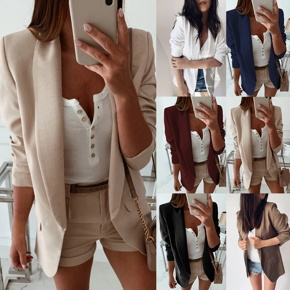 CALOFE New Arrival Office Lady Blazer Trendy Solid Slim Suit Coat 2019 Lapel Fit Top Casual Elegant Jacket Plus Size | Женская одежда