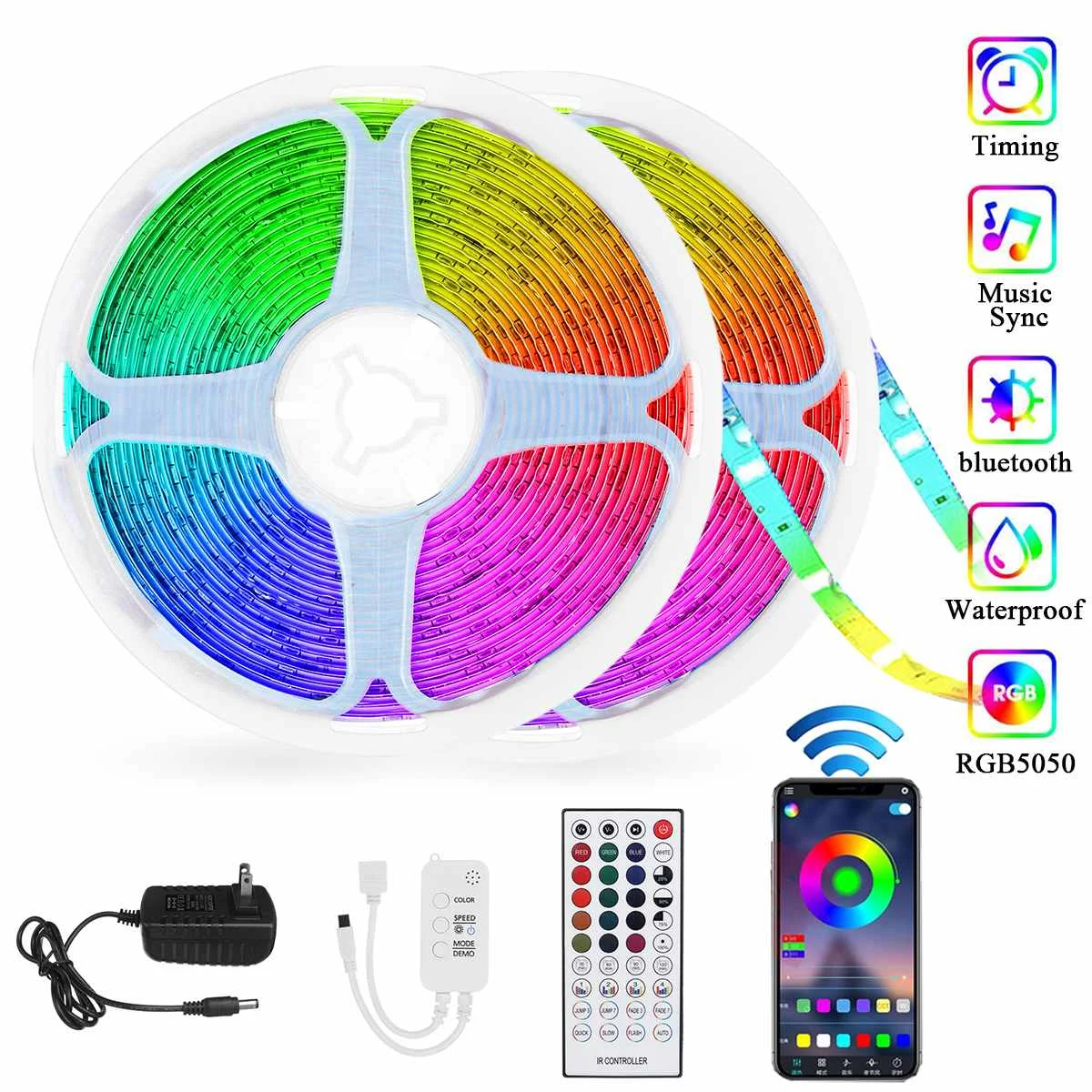 

Music 5050 LED Strips Light Flexible RGB Lamp Ribbon SMD TV Tape bluetooth Controller 40Keys Remote Control Adapter 12V Lamp