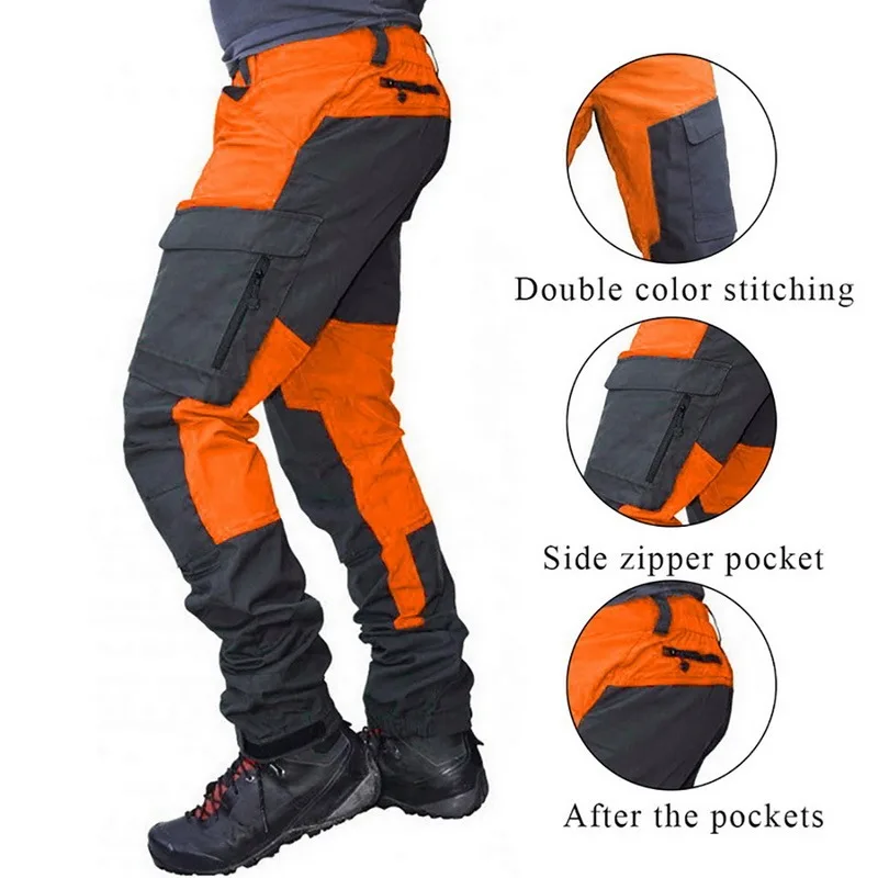 

Men Pants Fashion Color Block Multi Pockets Sports Long Cargo Pants Work Trousers Men Clothing Streetwear Pants