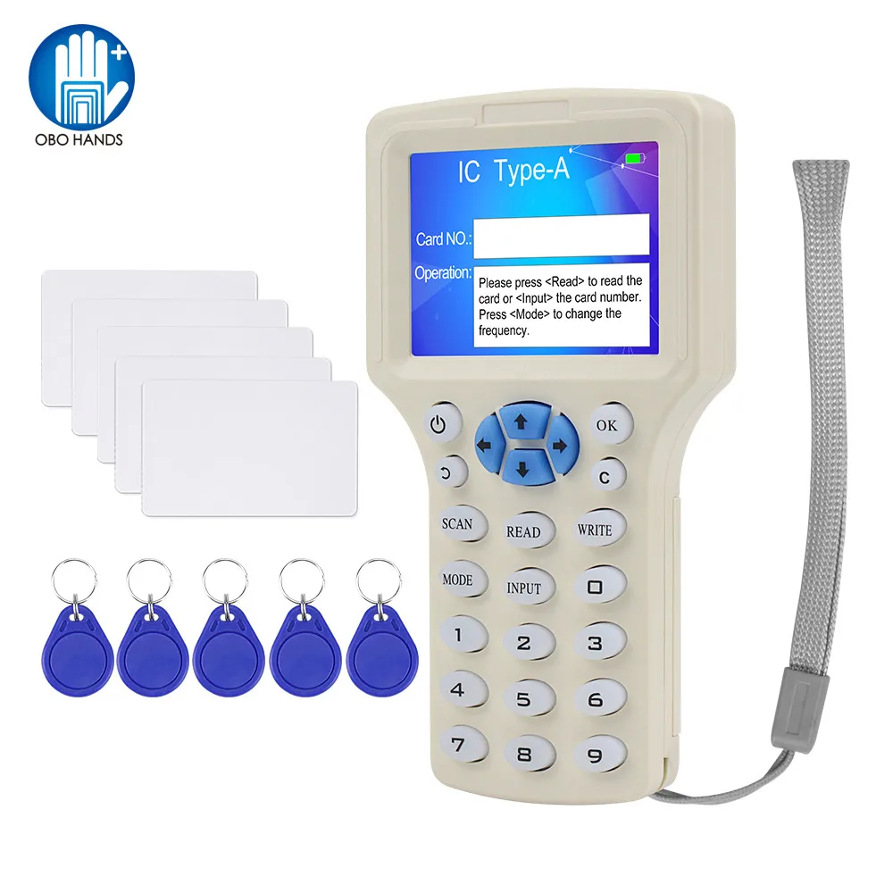 10 English Frequency RFID Copier Duplicator 125KHz Key fob NFC Reader Writer 13.56MHz Encrypted Programmer USB UID Copy Card Tag