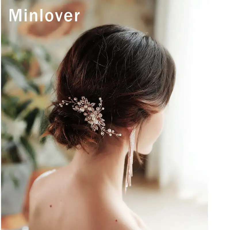 Minlover Marquise ручной работы свадебные расчески для волос/булавки кристалл милый цветок свадебные аксессуары для волос с жемчугом повязка на голову украшения для волос