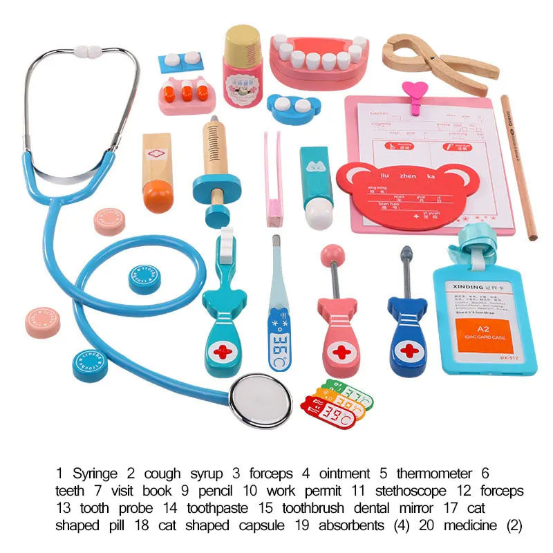 

Kids Wooden Doctor Toy Set Simulation Family Doctor Nurse Medical Kit Toy Pretend Play Hospital Medicine Accessorie Children Toy