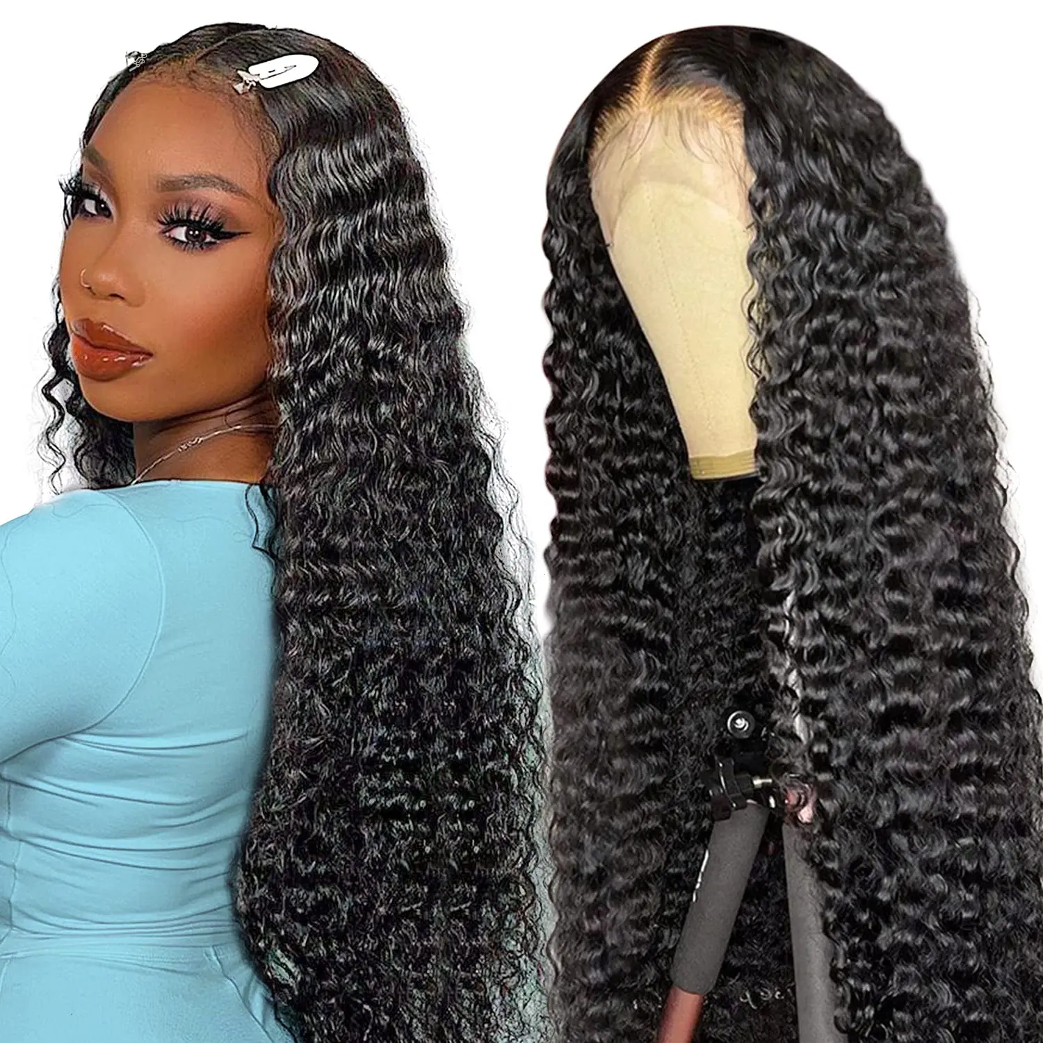 

Deep Wave Wig Curly Lace Front Human Hair Wigs T Part Transparent Deep Wave Frontal Wig Glueless Lace Front Human Hair Wigs