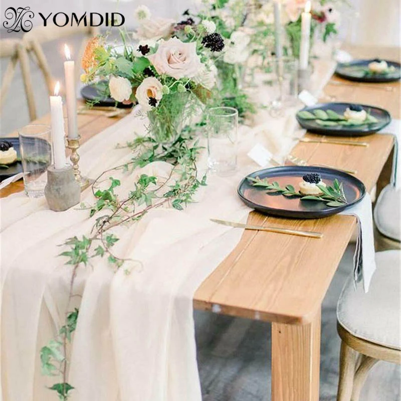 1pcs Chiffon Table Runner Solid Color Table Cover For Home Wedding Celebration Banquet Festival Party Catering Hotel Table Decor