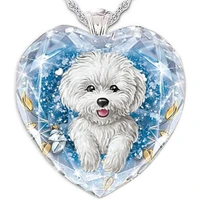 fashion ladies heart shaped puppy pattern crystal necklace pendant heart shaped blue crystal pendant necklace gift
