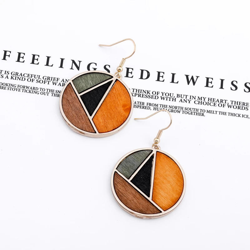 Новинка винтажные круглые деревянные женские серьги-подвески превышает 2020