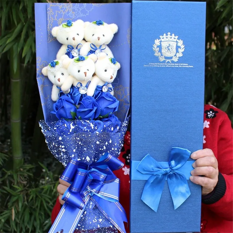 

Lovely Cartoon Bear Plush Toys Hand Made Stuffed Animal Bouquet Box Creative Valentine's Day Graduation Birthday With Gifts Box