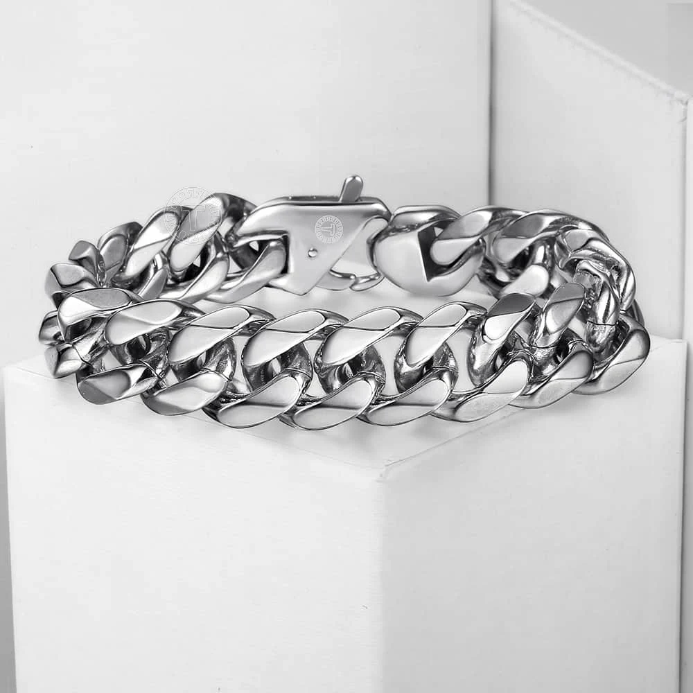 Мужские браслеты из нержавеющей стали 316L серебристые на цепочке 13/15 мм 8/9 дюймов