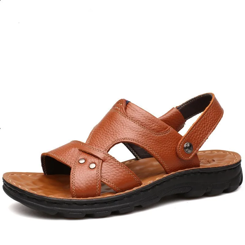 

Сандалии мужские из бычьей кожи, пляжные босоножки, дышащая удобная обувь, лето 2018