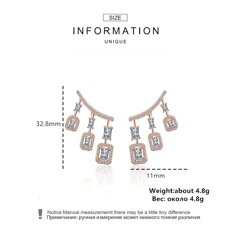 

RAKOL Brand New Fashion Clear Square Cubic Zirconia Crystal Stud Earrings for Women Wedding Jewelry RE20315