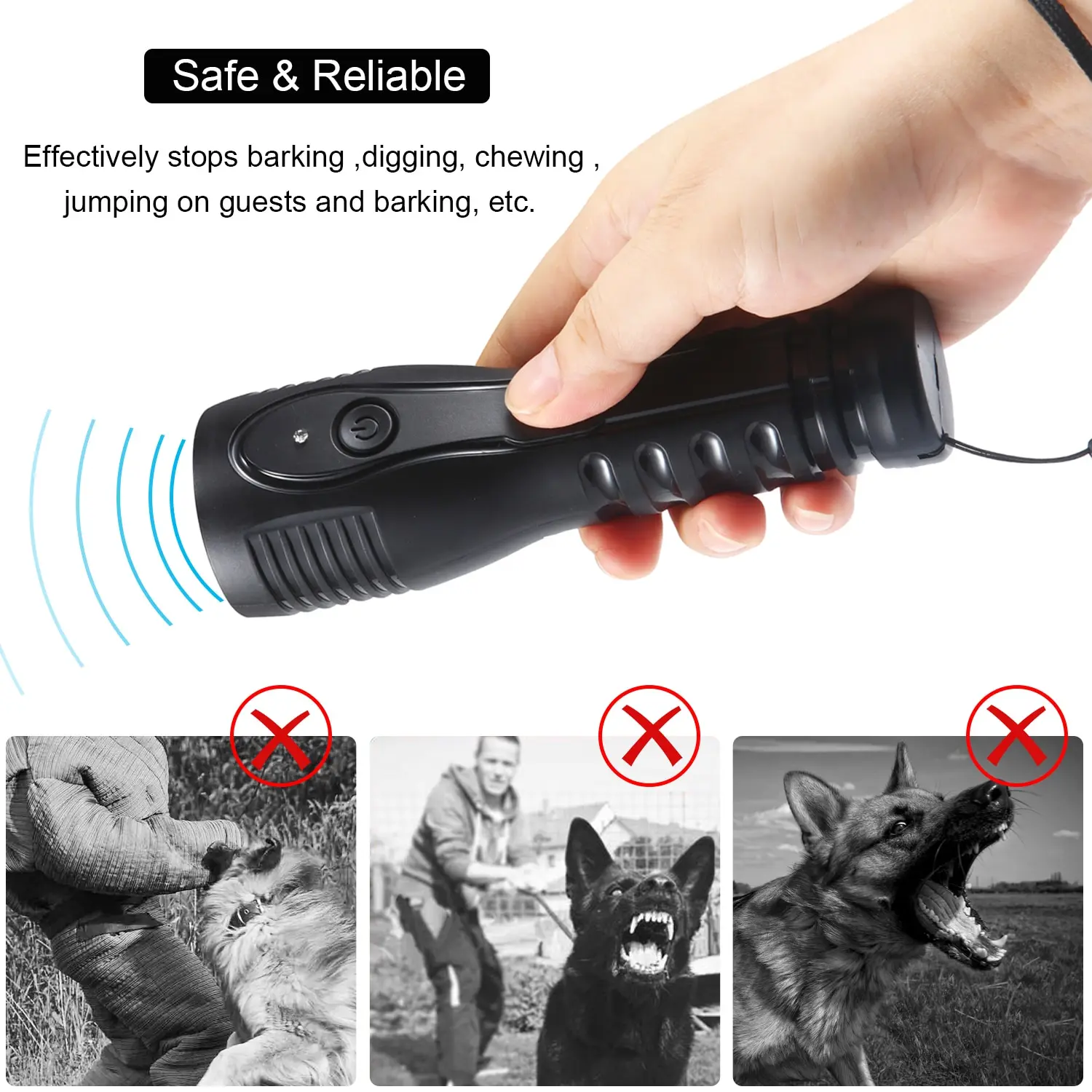 3 в 1 Анти лай Стоп-лай Ультразвуковой Отпугиватель Собак Открытый Pet Тренер ABS