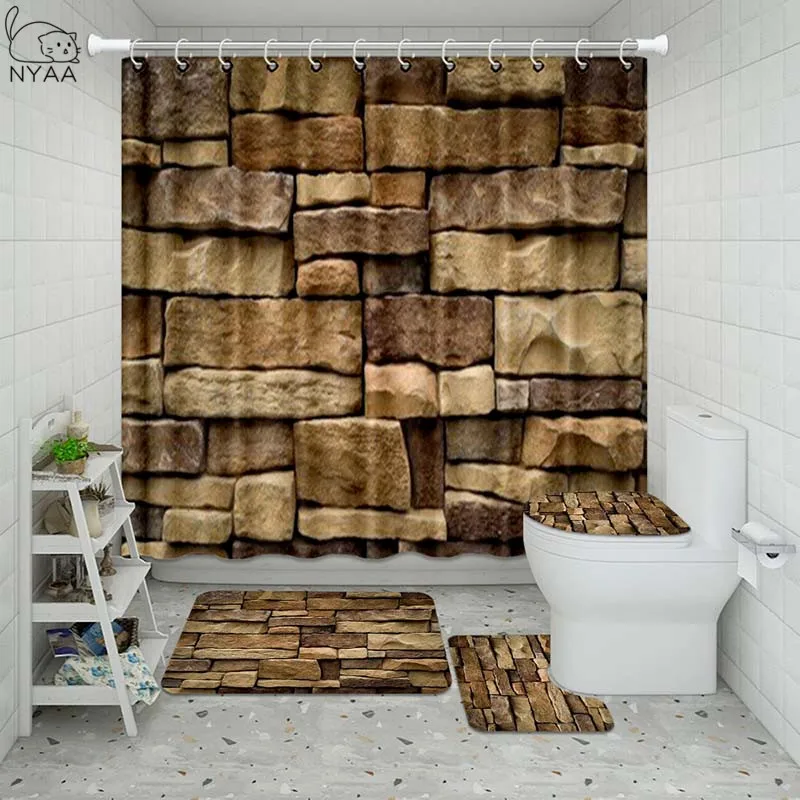 Vixm 3D Farm Wall Bathroom Waterproof Shower Curtain Set Pedestal Rug Lid Carpet Toilet Cover Bath Mat | Дом и сад