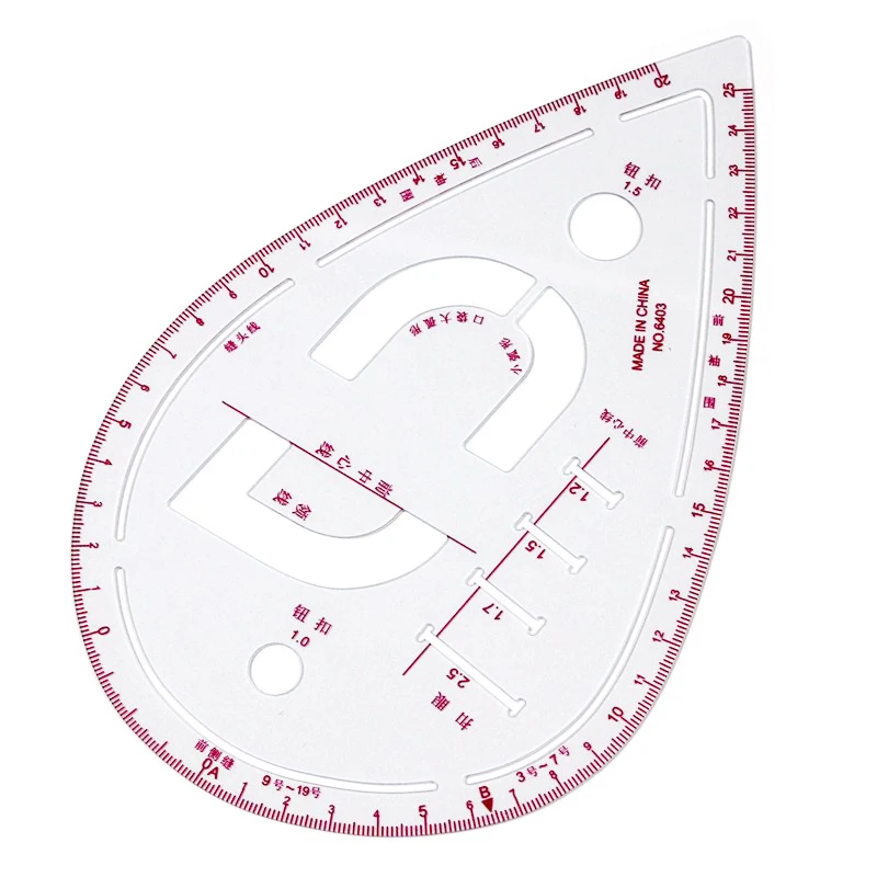 

6403 многофункциональная линейка для проймы, линейка для позиционирования пуговиц, карманная линейка для воротника, изогнутая линейка для сердца