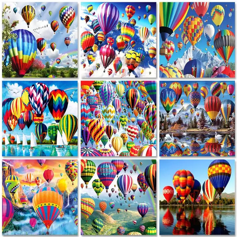 

PhotoCustom Oil Painting By Numbers For Adults Hot Air Balloon 60x75cm DIY Paint By Numbers On Canvas Scenery Frameless Home Dec