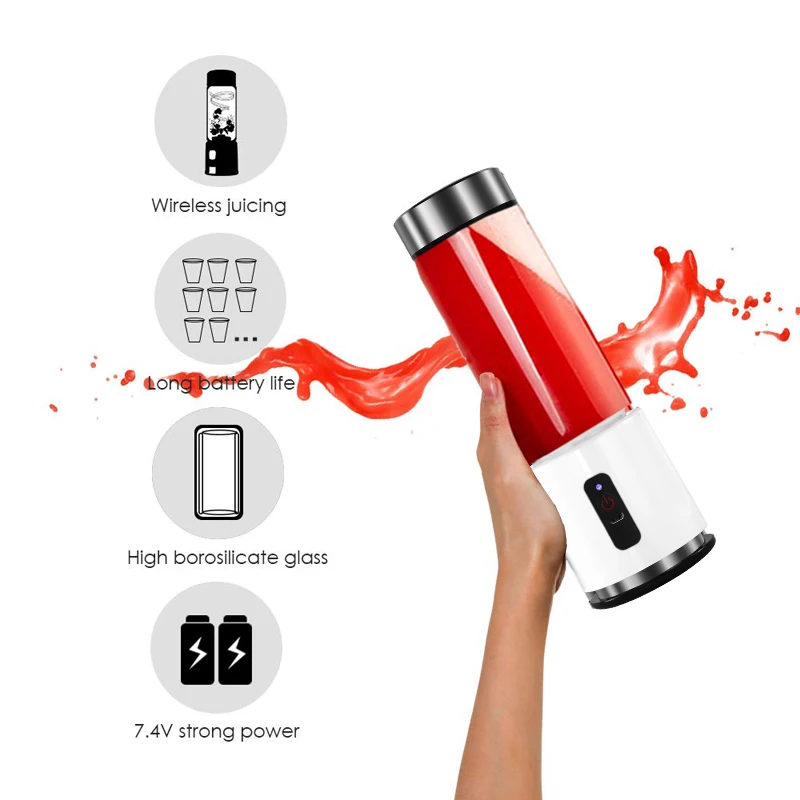 380ml 4000mAh USB Rechargeable Portable Glass Cup Personal Mini Blender Juicer Vegetable Fruit Citrus Orange Juice Maker Mixer