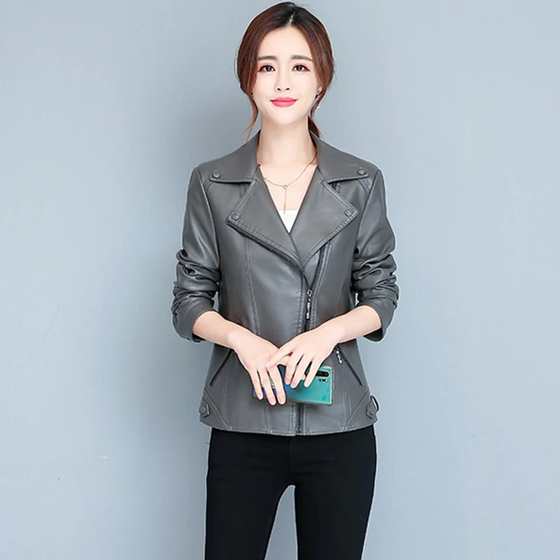 New Leather Jacket Women Autumn Winter 2022 Fashion Fur Collar Plus Cotton Liner Thick Streetwear Slim Sheepskin Leather Coat