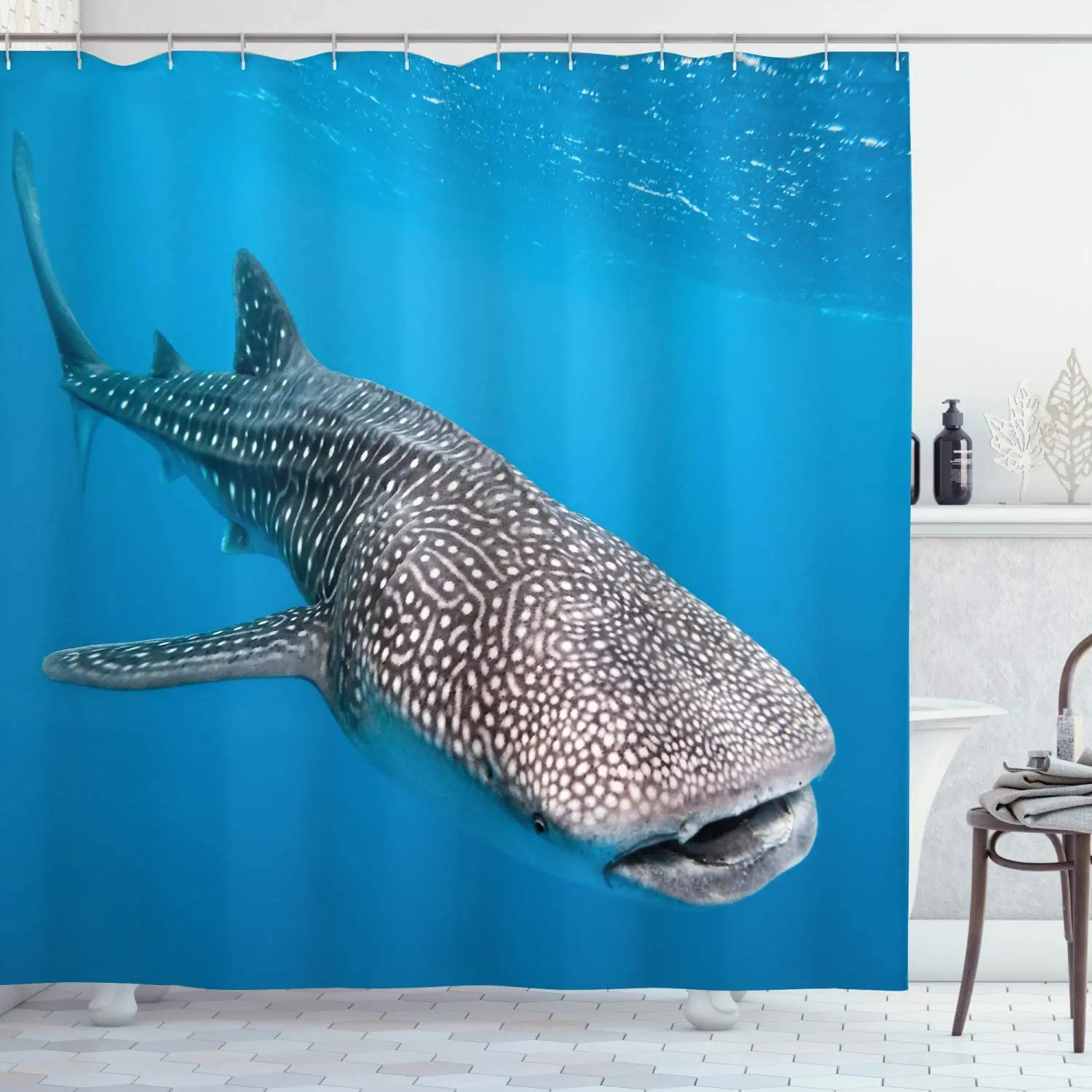 

Sea Animals Shower Curtain Waterproof Bath Curtain Blue Grey Bath Screen Printed Curtain for Bathroom Gift