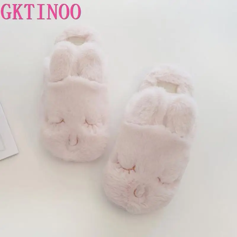 Женские домашние тапочки GKTINOO милый розовый кролик короткие плюшевые мягкие
