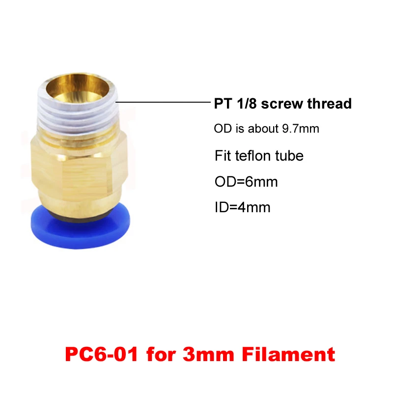 PC4-M6 M5 пневматические соединители HOTEND J головка дистанционного экструдера Фидер для MK8 3 мм/1,75 мм фторопластовая трубка с тефлоновым покрытием филаментная Fit-2PCS - Цвет: PC6-01 for 3.0mm