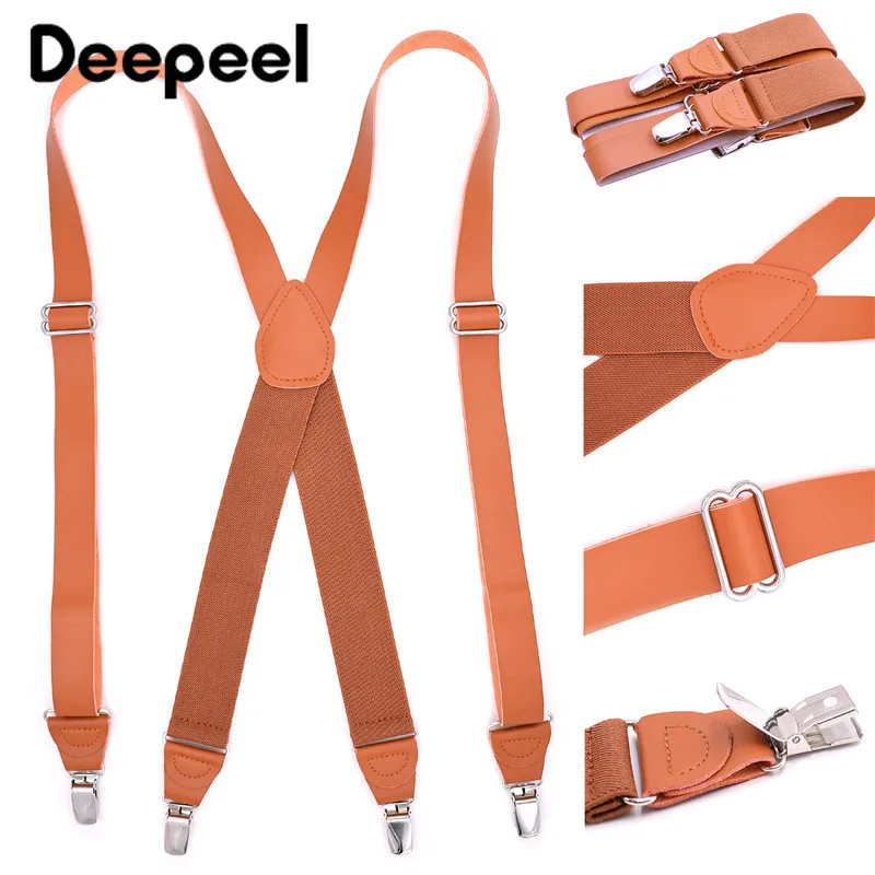

Deepeel 1pc 3.5*125cm Adult Elastic Adjustable Strap 4 Clip X Type Suspenders Unisex Brown Designer Suit Decoration SP062