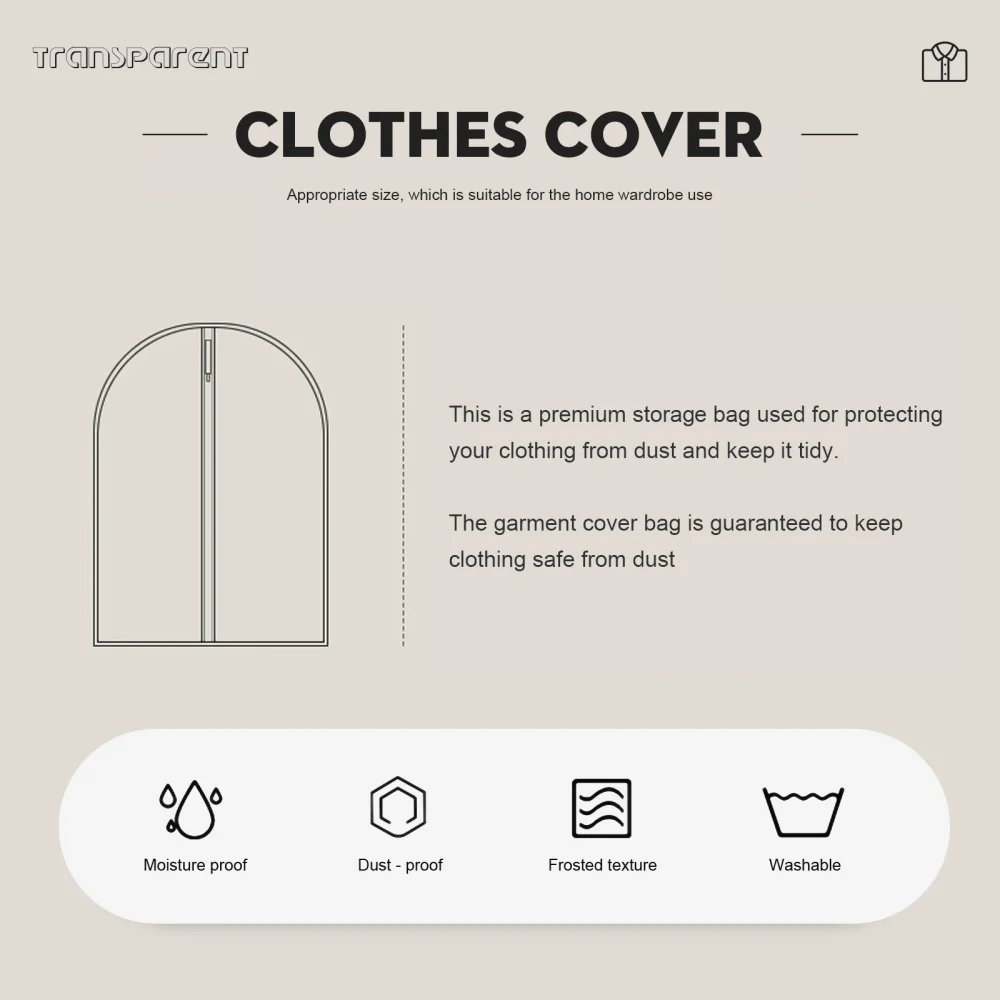 

5pcs Home Closet Transparent Clothes Dust-proof Cover Household Clothing Cover
