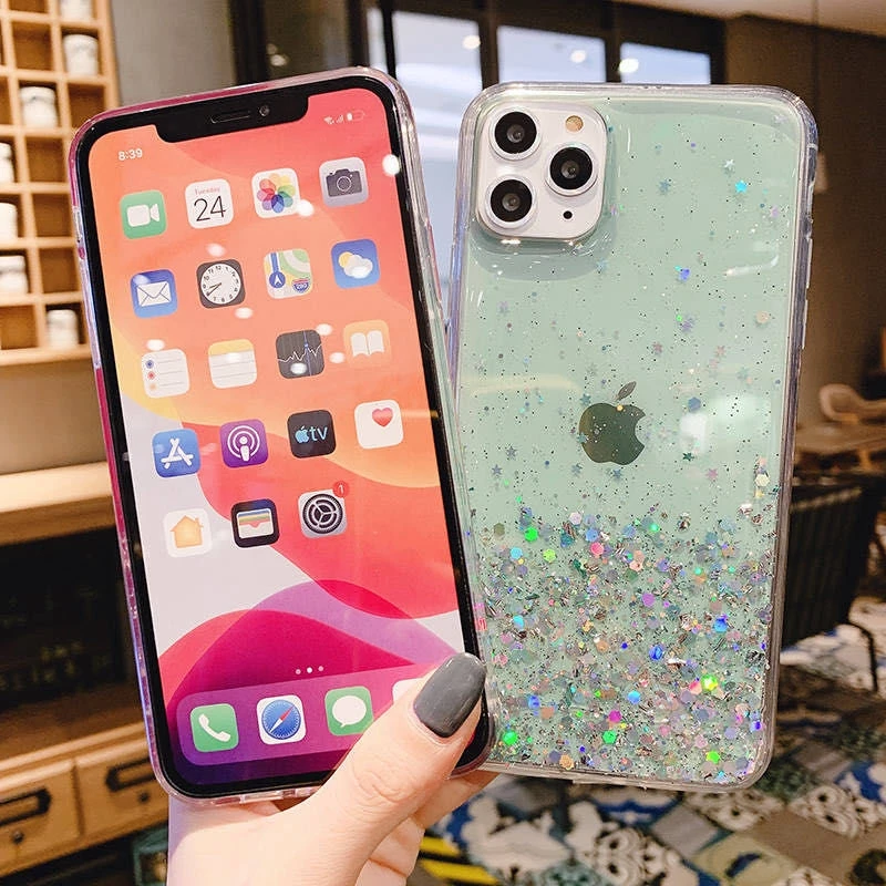 

Soft Candy Transparent Phone Case For iPhone 11 12 Pro Max XS X XR 7 8 6 6S plus SE 2020 mini Protective Twinkle Cases Cover