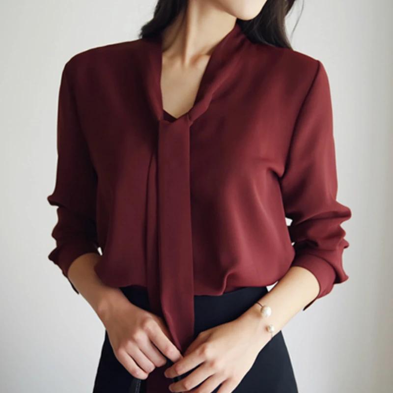 Blusas Mujer De Moda 2021 бантом и v-образной горловиной офисная блузка Топы Шифоновая