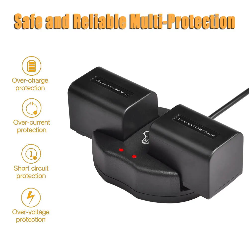 2 шт. аккумуляторы NP FV70 NPFV70 на 2500 мАч и зарядное устройство с двумя USB портами для