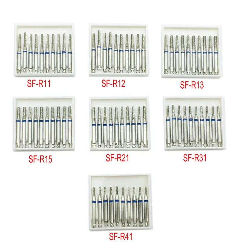 100 шт./10 коробок Стоматологические алмазные боры RA прямые плоские зубные для