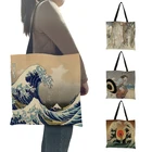 Женская сумочка-тоут, японская графическая сумка для покупок Ukiyoe Wave Mount Fuji, школьный портфель на плечо для подростков, пляжная сумка