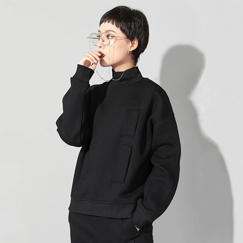 Женская водолазка с длинным рукавом черная Свободная Повседневная футболка