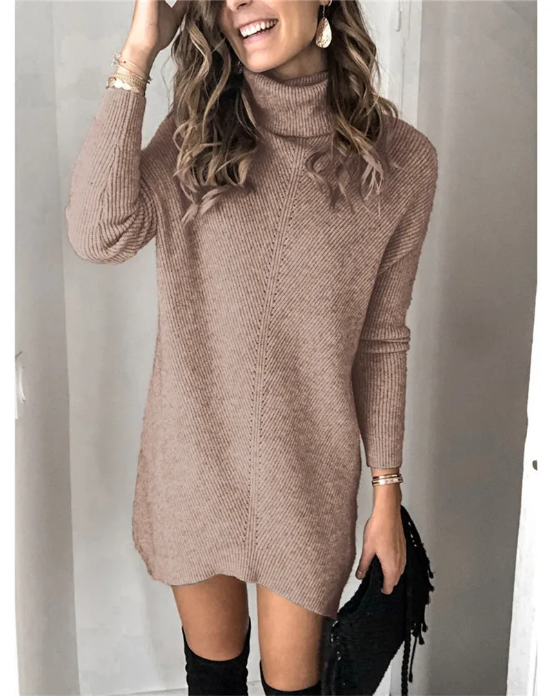Зимнее платье-свитер с высоким воротником Fitshinling женская вязаная одежда