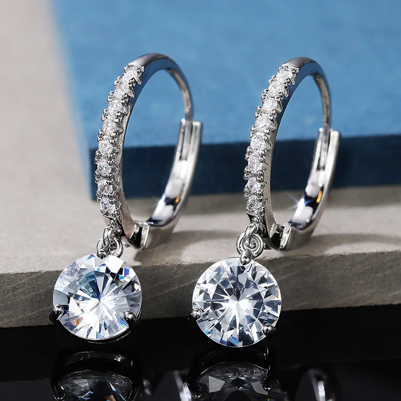 

Luxury Silver Color Bridal Wedding Drop Earring Dazzling Round CZ Elegant Accessories Statement Dangle Earrings for Women